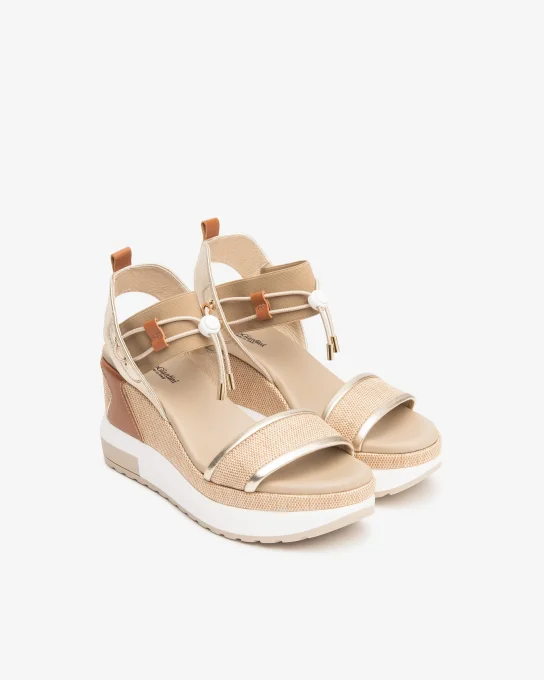 NERO GIARDINI Sandales compensées cuir/toile