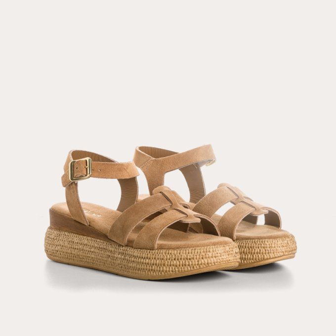 Reqins Sandales YSEULT en cuir velours camel